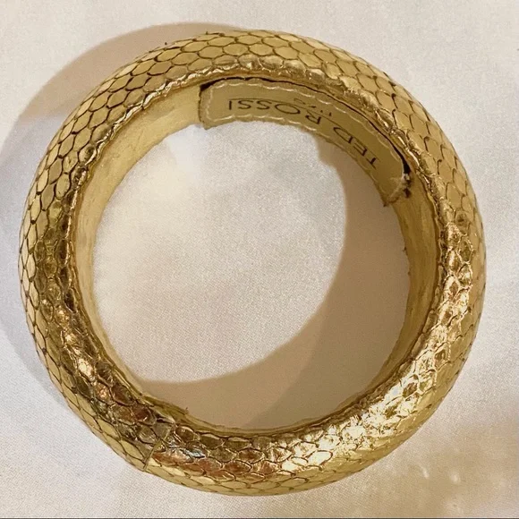 TED ROSSI Nyc Large Gold Python Bangle Bracelet AUTHENTIC - Picture 5 of 5